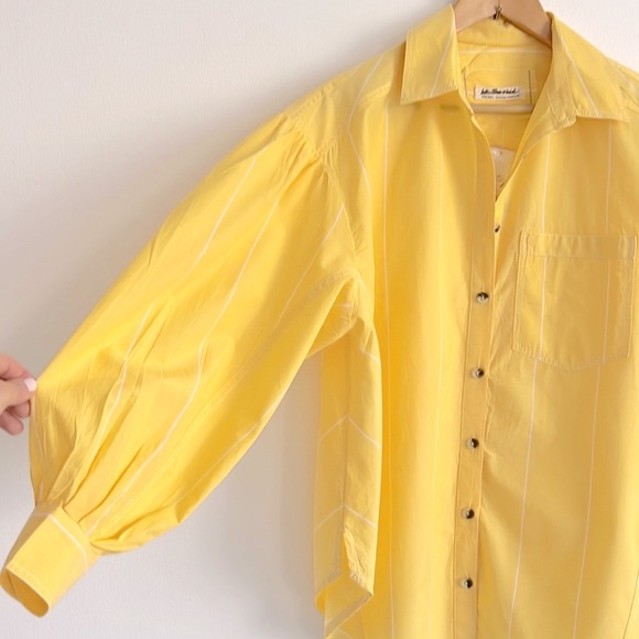Free People Happy Hour Stripe Button Down Top Yellow Combo NWT - Picture 9 of 17